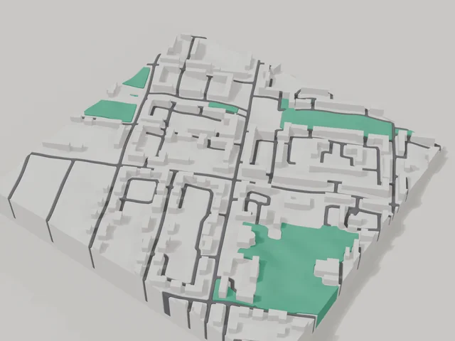 3D model: Alchevsk — centre, 800 × 800 m area