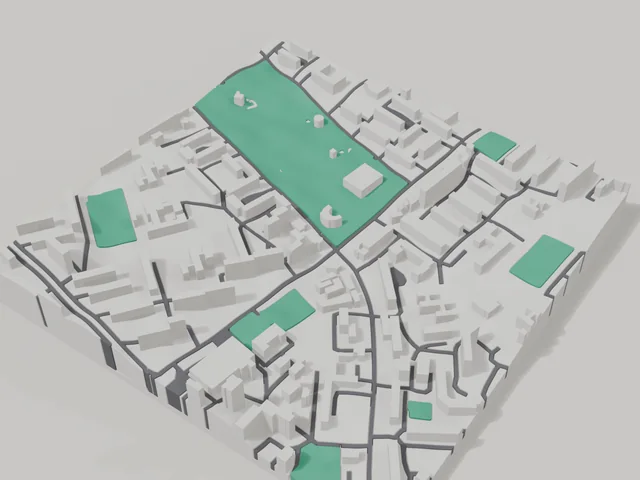 3D model: Chornomorsk — centre, 800 × 800 m area