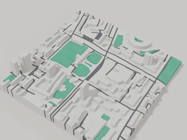 3D model: Donetsk — centre, 800 × 800 m area