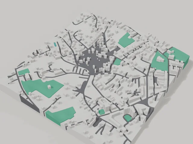 3D model: Drohobych — centre, 800 × 800 m area