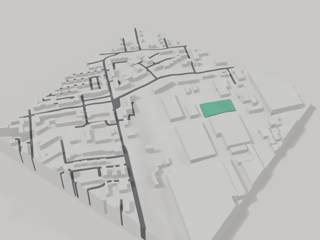 3D model: Druzhkivka — centre, 800 × 800 m area