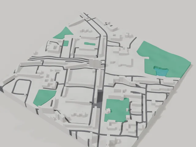 3D model: Enerhodar — centre, 800 × 800 m area