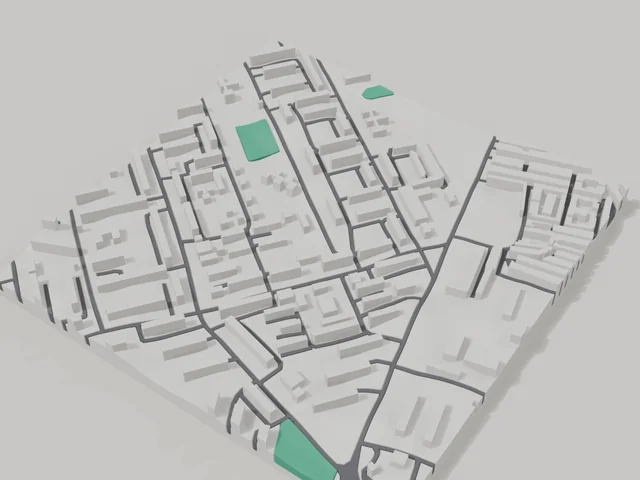 3D model: Horishni Plavni — centre, 800 × 800 m area