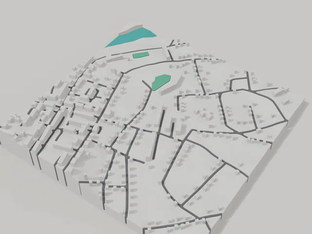 3D model: Izium — centre, 800 × 800 m area