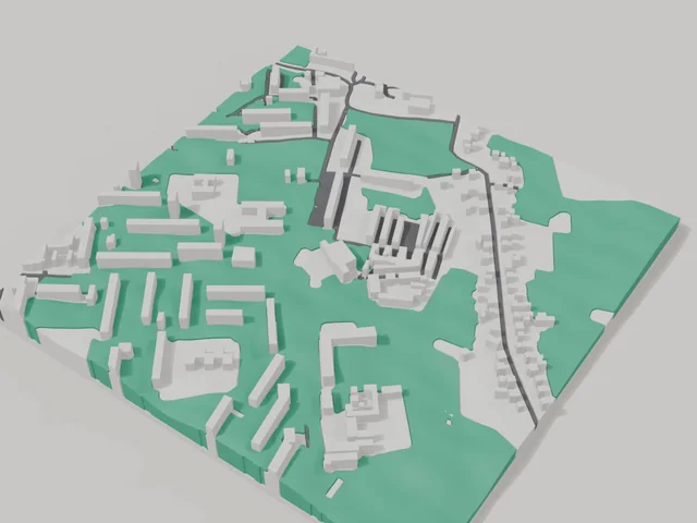 3D model: Kalush — centre, 800 × 800 m area