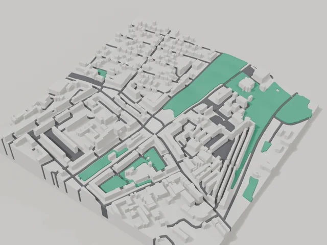3D model: Kamianske — centre, 800 × 800 m area