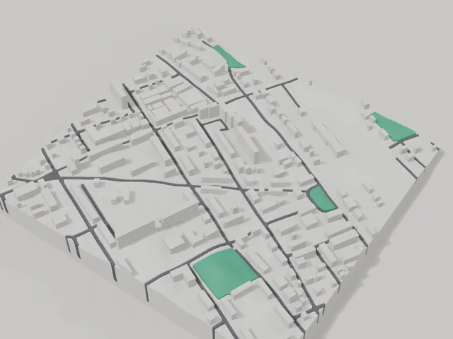 3D model: Lozova — centre, 800 × 800 m area