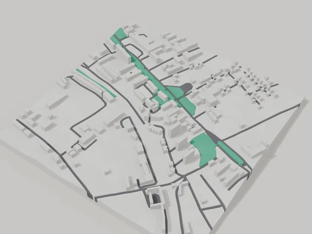3D model: Lubny — centre, 800 × 800 m area