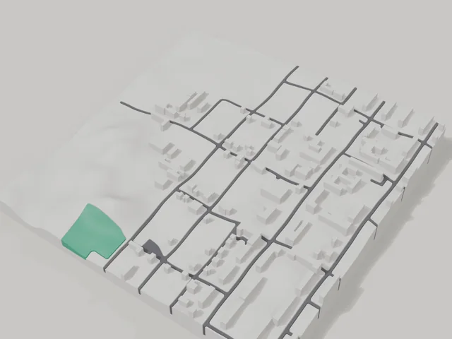 3D model: Makiivka — centre, 800 × 800 m area