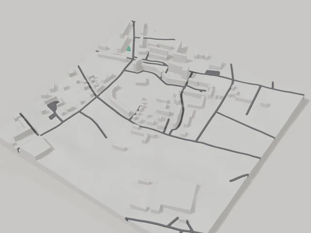 3D model: Okhtyrka — centre, 800 × 800 m area