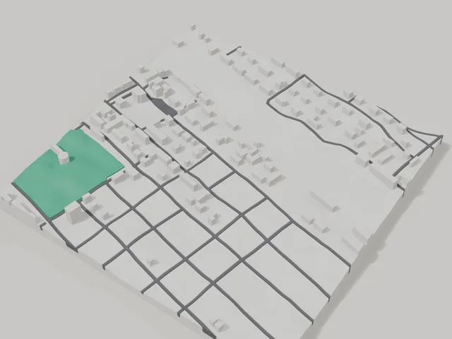 3D model: Pokrovsk — centre, 800 × 800 m area