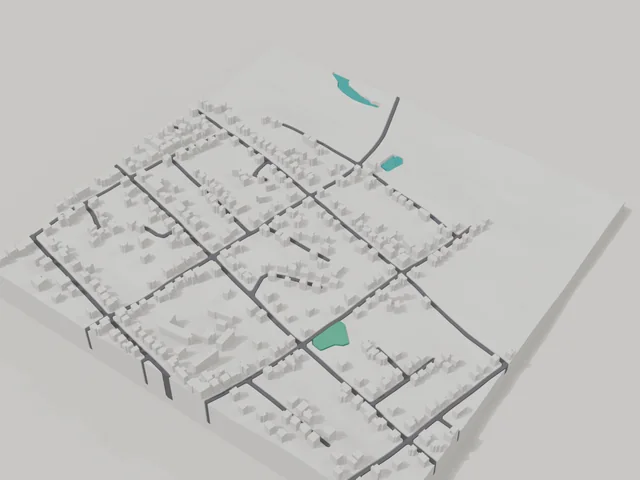 3D model: Pryluky — centre, 800 × 800 m area