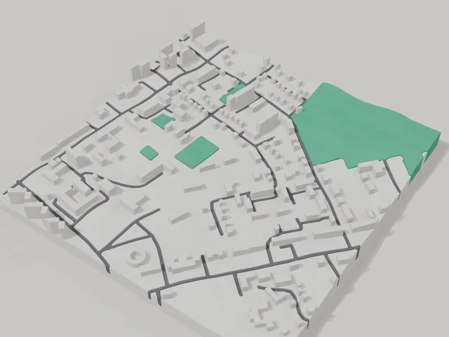 3D model: Shepetivka — centre, 800 × 800 m area