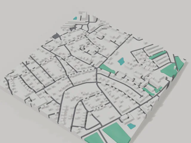 3D model: Sheptytskyi — centre, 800 × 800 m area