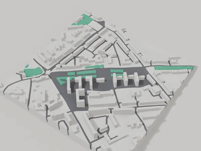 3D model: Shostka — centre, 800 × 800 m area