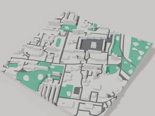 3D model: Varash — centre, 800 × 800 m area