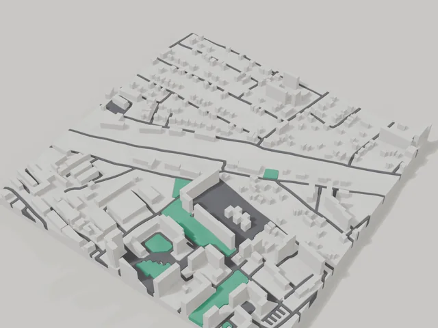 3D model: Vyshneve — centre, 800 × 800 m area