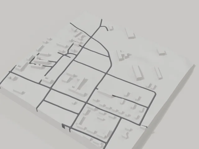 3D model: Zhovti Vody — centre, 800 × 800 m area