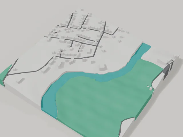 3D model: Zviahel — centre, 800 × 800 m area